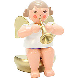 Angel White/Gold Sitting with Fanfare  -  5,5cm / 2 inch