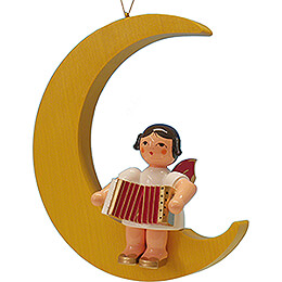 Angel with Accordion  -  Red Wings  -  Sitting in Yellow Moon  -  16,5cm / 6.5 inch