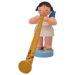 Angel with Alphorn  -  Blue Wings  -  Standing  -  6cm / 2,3 inch