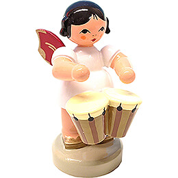 Angel with Bongo Drums  -  Red Wings  -  6cm / 2.4 inch