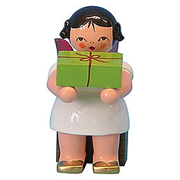 Angel with Gift  -  Red Wings  -  Sitting  -  6cm / 2,3 inch