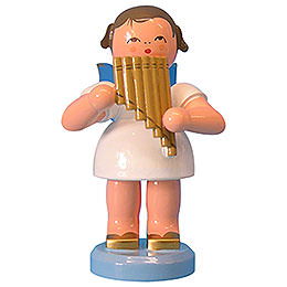 Angel with Pan Pipe  -  Blue Wings  -  Standing  -  9,5cm / 3,7 inch