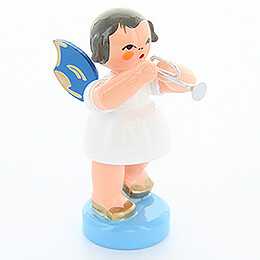 Angel with Piccolo Trumpet  -  Blue Wings  -  Standing  -  6cm / 2.4 inch