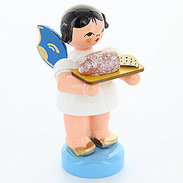 Angel with Stollen Plate  -  Blue Wings  -  Standing  -  6cm / 2.4 inch