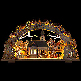 Candle Arch  -  Advent Time with illuminated church  -  Natural  -  70x41cm / 27.6x16.1 inch