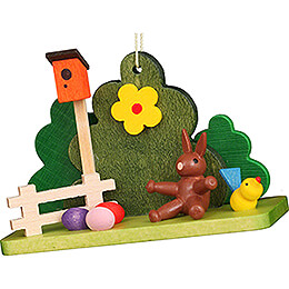 Easter Ornament  -  Bunny Baby at Bush   -  5cm / 2 inch