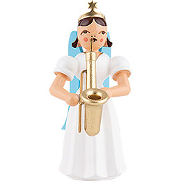 Faltenlangrockengel mit Saxophon, farbig  -  6,6cm