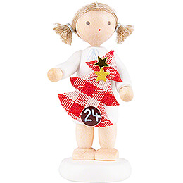 Flax Haired Angel with Christmas Tree (24)  -  5cm / 2 inch