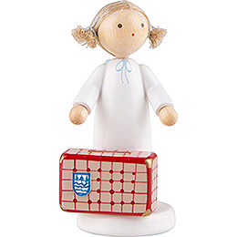 Flax Haired Angel with Large Suitcase  -  5cm / 2 inch