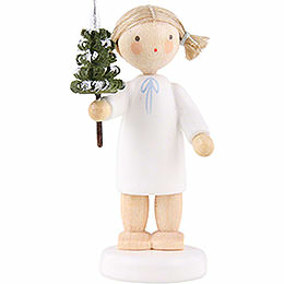 Flax Haired Angel with Little Tree  -  5cm / 2 inch