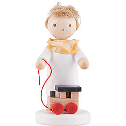 Flax Haired Angel with Toy Locomotive  -  5cm / 2 inch