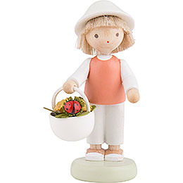 Flax Haired Children Boy with Lady Bug  -  5cm / 2 inch