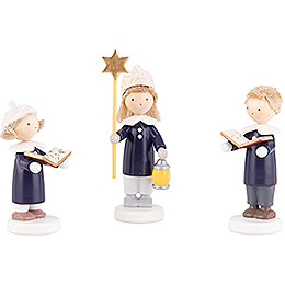 Flax Haired Children Carolers of Olbernhau with Star  -  5cm / 2 inch