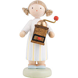 Flax Haired Children Girl with Coffee Mill  -  5cm / 2 inch