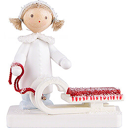 Flax Haired Children Girl with Sleigh  -  5cm / 2 inch