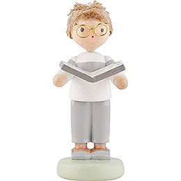 Flax Haired Children Junge with Herbage Book  -  5cm / 2 inch