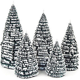 Frosted Trees  -  Green - White  -  5 pieces  -  8cm / 3.1 inch to 16cm / 6.3 inch