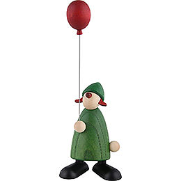 Gratulantin Lina mit rotem Luftballon, grün  -  9cm