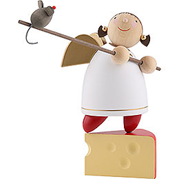 Guardian Angel with Mouse Balancing on Cheese  -  8cm / 3.1 inch