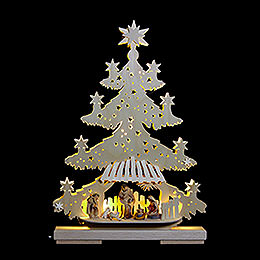 Light Triangle  -  Fir Tree with Nativity Scene  -  32x44x7cm / 13x17x8 inch