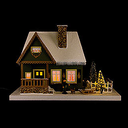 Lighted House Old Forester's Lodge with Christmas Tree  -  25cm / 9.8 inch