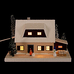 Lighted House Ore Mounten House with Shed, small  -  18,5cm / 7.3 inch