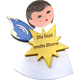 Magnetpin Engel mit Stern  -  Blaue Flügel  -  "Du bist mein Stern"  -  7,5cm