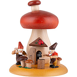 Smoking Hut  -  Mushroom with Dwarves  -  13cm / 5.1 inch
