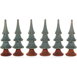 Solid Wood Trees  -  Green  -  6 pieces  -  8cm / 3.1 inch