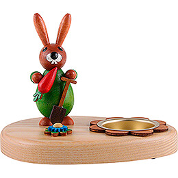 Tea Light Holder  -  Bunny Green with Carrot  -  10cm / 3.9 inch