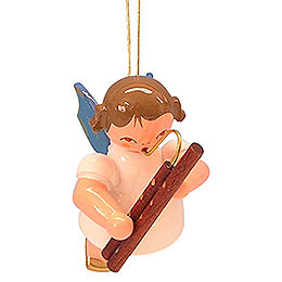 Tree Ornament  -  Angel with Bassoon  -  Blue Wings  -  Floating  -  5,5cm / 2,1 inch