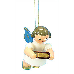 Tree Ornament  -  Angel with Bible  -  Blue Wings  -  Floating  -  6cm / 2,3 inch