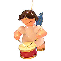 Tree Ornament  -  Angel with Drum  -  Blue Wings  -  Floating  -  5,5cm / 2,1 inch