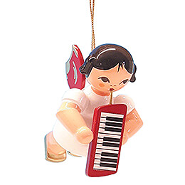 Tree Ornament  -  Angel with Melodica  -  Red Wings  -  Floating  -  5,5cm / 2.2 inch