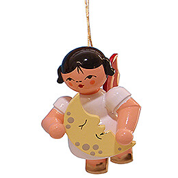 Tree Ornament  -  Angel with Moon  -  Red Wings  -  Floating  -  5,5cm / 2.2 inch