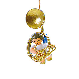 Tree Ornament  -  Angel with Sousaphone  -  Blue Wings  -  Floating  -  5,5cm / 2.2 inch
