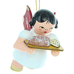 Tree Ornament  -  Angel with Stollen Plate  -  Red Wings  -  Floating  -  5,5cm / 2.2 inch
