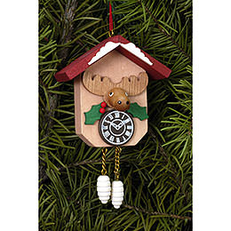 Tree Ornament  -  Cuckoo Clock with Moose  -  6,4x6,5cm / 2.5x2.5 inch
