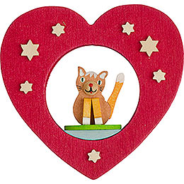 Tree Ornament  -  Heart with Cat  -  7cm / 2.8 inch