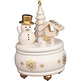 Tree Ornament  -  Music Box White with Snowman  -  7,7cm / 3 inch