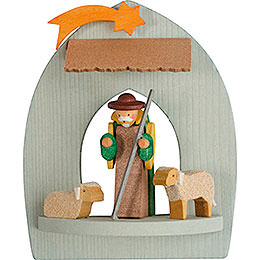 Tree Ornament  -  Nativity with Shepherd, Pickled  -  8,5cm / 3.3 inch