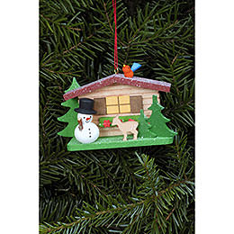 Tree Ornament  -  Snowman with Alpine House  -  9,3x5,3cm / 3.7x2.1 inch